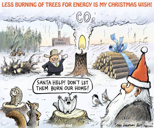  Santa and bioenergy, keywords:
 Santa bioenergy wood burning biodiversity climate cartoon