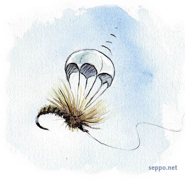  Hackle with parachute, keywords:
 fly fishing dry fly hackle lure parachute cartoon