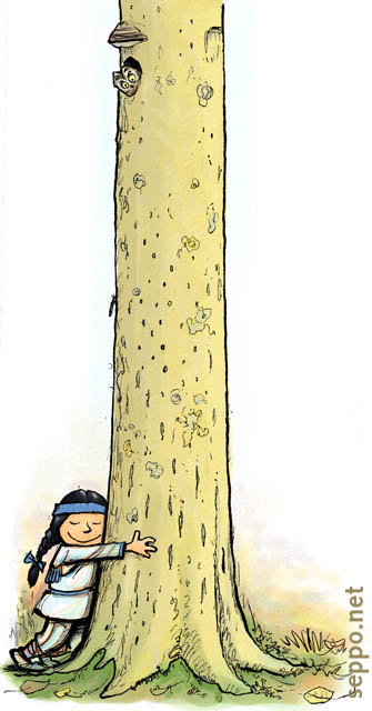  Indian child hugs tree, keywords:
 Indian tree hug cuddle friend nest Boreal Owl child children kids cartoon