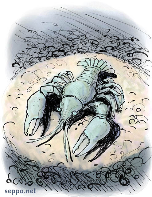  Crayfish at night, keywords:
 European crayfish noble crayfish broad-fingered crayfish night light Astacus astacus cartoon