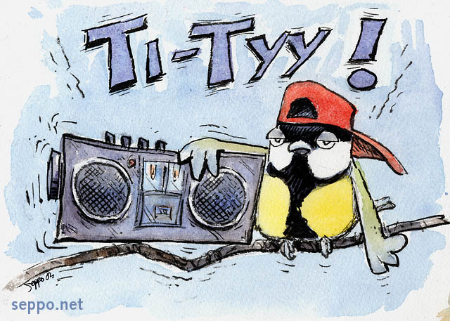  Talitiainen ja radio, keywords:
 talitiainen radio luontoääni linnunlaulu Parus major pilapiirros