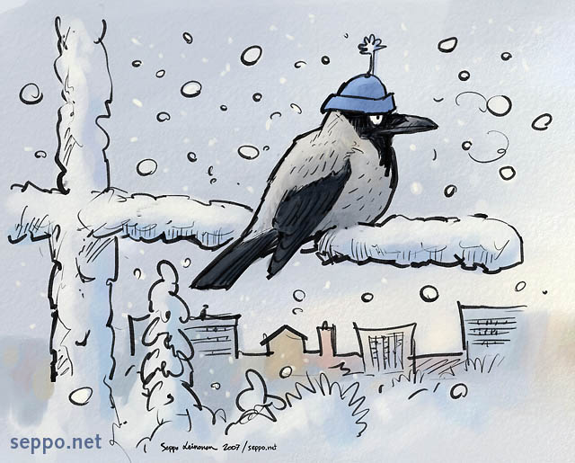  Varis - talvi, keywords:
 pilapiirros varis talvi lumisade Corvus corone