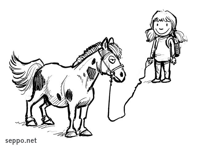  Tyttö ja poni, keywords:
 lapsi lapset poni talutus eläin ystävä ratsu piirros
