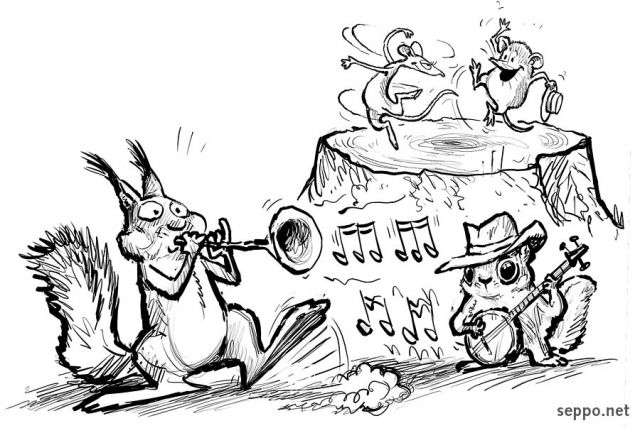  Oravat ja liito-orava - jamit, keywords:
 orava liito-orava musiikki soitto juhlat jamit puhallin banjo tanssit kanto pilapiirros