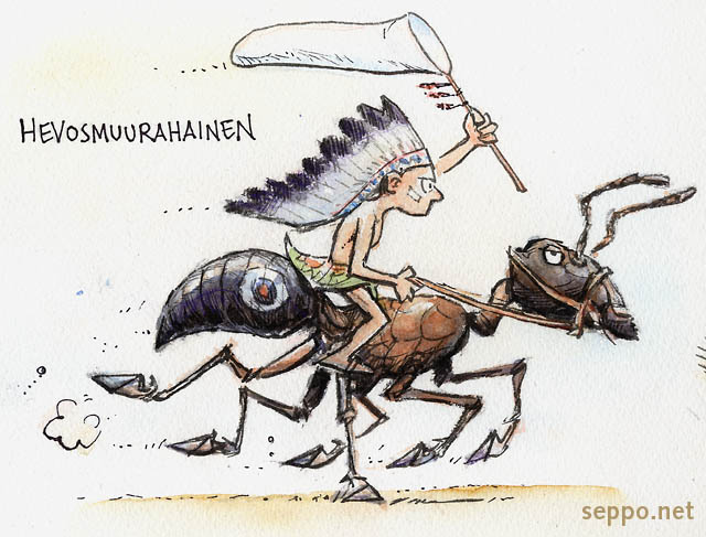  Hevosmuurahainen - intiaani, keywords:
 hevosmuurahainen intiaani Camponotus herculeanus ötökkä pilapiirros
