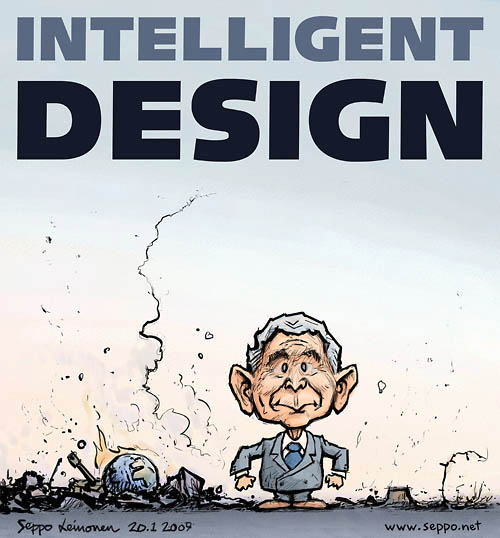  Intelligent Design - Älykäs suunnittelu ja presidentti Bush, keywords:
 älykäs suunnittelu Presidentti George W. Bush ympäristö ilmasto talous sota katastrofi perintö USA Yhdysvallat pilapiirros
