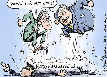  Lipponen, Vanhanen, Koivisto ja Nato-keskustelu Suomessa, keywords:
 Paavo Lipponen Matti Vanhanen Mauno Koivisto Nato-keskustelu Suomi avoimuus kansanvalta pilapiirros