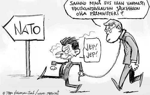  Vanhanen, Niinistö ja Nato, keywords:
 Matti Vanhanen Sauli Niinistö eduskuntavaalit nato pääministeri piirros pilapiirros