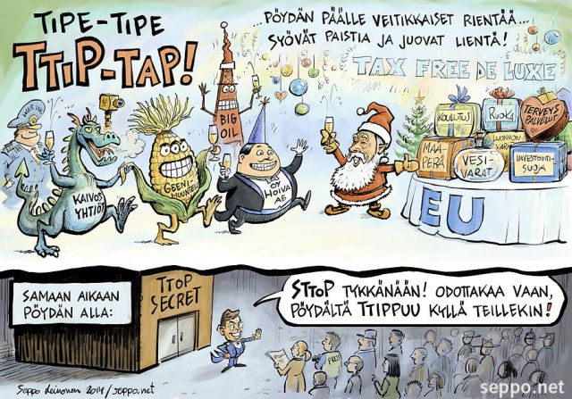  TTIP ja korporaatioiden Joulu, keywords:
 TTIP EU USA Euroopan Unioni salaiset neuvottelut vapaakauppasopimus investointisuoja team Juncker työolot kolutus terveydenhoito julkinen yksityistäminen lainsäädäntö normitalkoot suuryritykset geenumuuntelu kaivokset hormoni