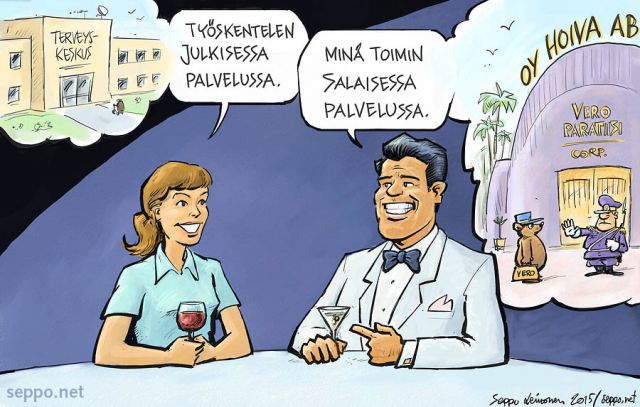  Julkinen palvelu - salainen palvelu, keywords:
 julkinen palvelu sektori terveydenhuolto terveyskeskus yksityinen hoivapalvelu veronkierto veroparatiisi verosuunnittelu yksityistäminen austerity uusliberaali vero verokarhu yhteiskunta yhteisvastuu pilapiirros