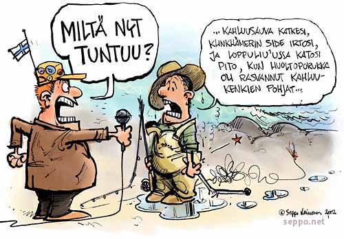  Perhokalastuksen MM-kisat, keywords:
 perhokalastus maailmanmestaruus maailmanmestaruuskisa kilpailu kalastus kala perho koski joki pilapiirros