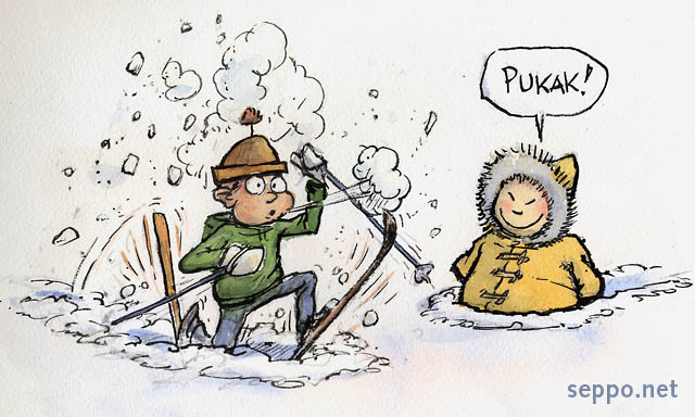  Hiihtäjä - eskimo, keywords:
 hiihtäjä hiihto umpihanki eskimo pukak pilapiirros