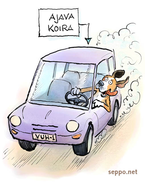  Ajokoira – ajava koira, keywords:
 ajokoira auto ajaminen ajo pilapiirros
