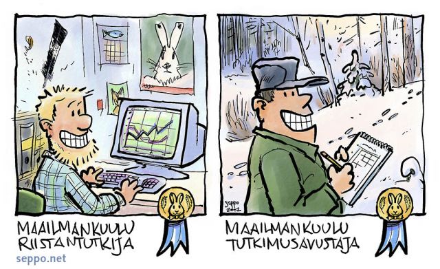  Harrastaja riistantutkimuksen apuna, keywords:
 riistantutkimus harrastaja luontoharrastaja seuranta laskenta populaatio maastotyö havainnointi tutkija avustaja pilapiirros