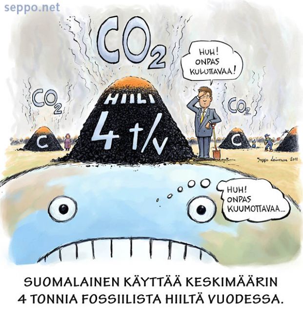  Suomalaisen keskimääräinen hiilipäästö ilmakehään, keywords:
 hiili päästö kasvihuonekaasu suomalainen Suomi vuosi hiilidioksidi ilmakehä ilmasto ilmastonmuutos lämpeneminen kulutus hiilitase piirros