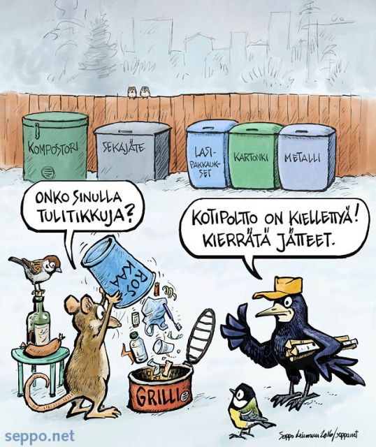  , keywords:
 kielto tuhlaus myrkky myrkyt supermyrkky lajittelu grillaus rotta mustavaris pikkuvarpunen talitiainen. pilapiirros