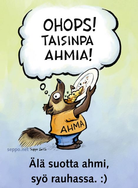  Ruoka - älä ole ahmatti, keywords:
 ruoka ruokajäte koulu ruokailu syö rauhallisesti älä ahmi ahmiminen ahma pilapiirros